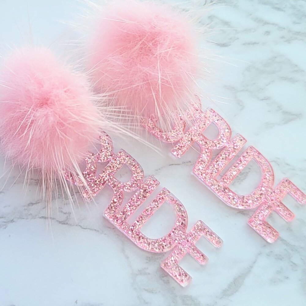 BRIDE Pom Earrings- Light Pink
